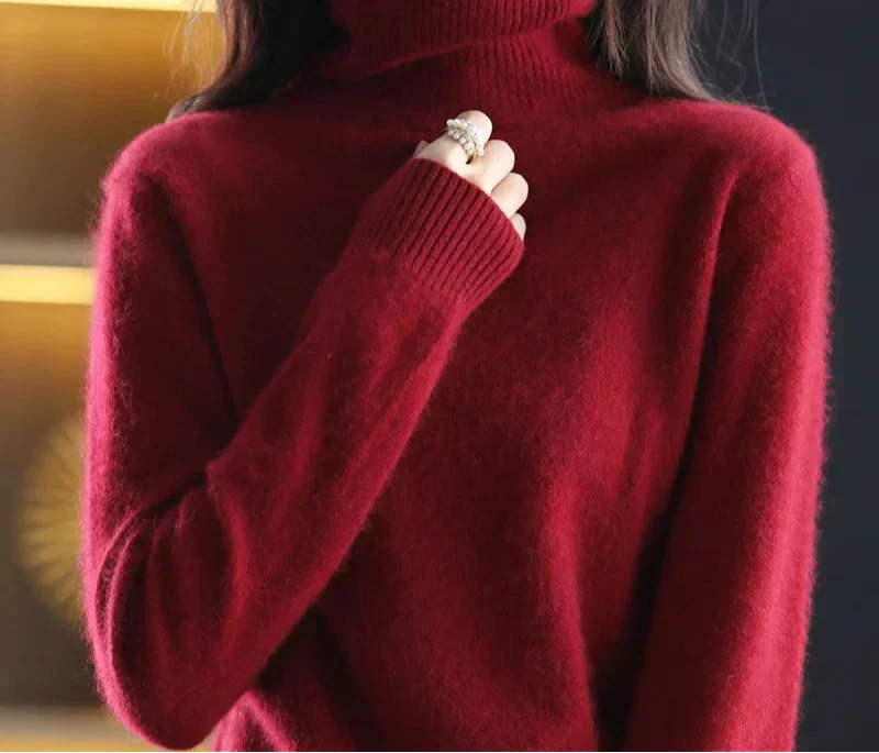 Damen-Rollkragenpullover aus 100 % reinem Kaschmir für kaltes Wetter
