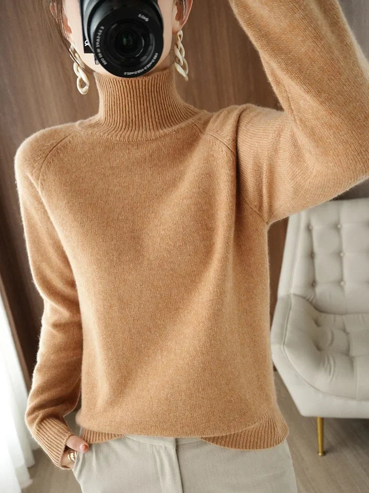 Damen-Rollkragenpullover aus weicher Merinowolle