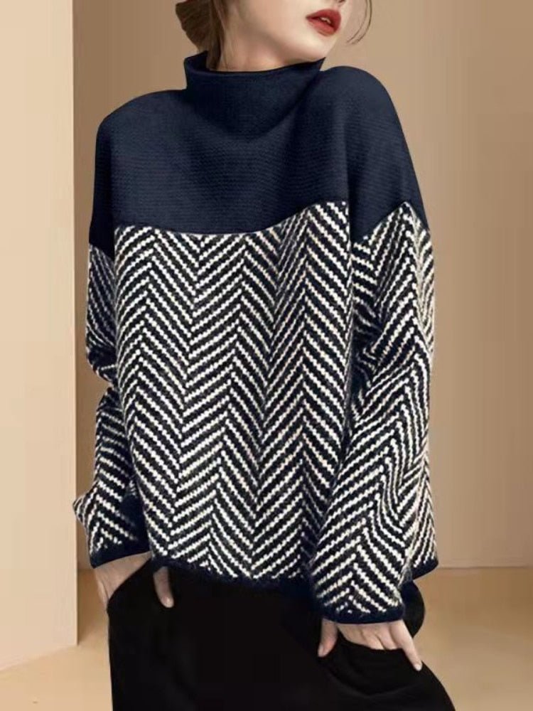 Damen-Rollkragenpullover im Color-Blocking-Design