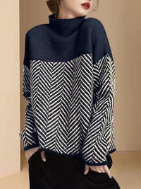Damen-Rollkragenpullover im Color-Blocking-Design