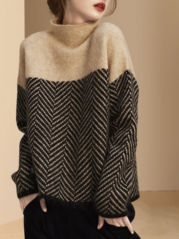 Damen-Rollkragenpullover im Color-Blocking-Design