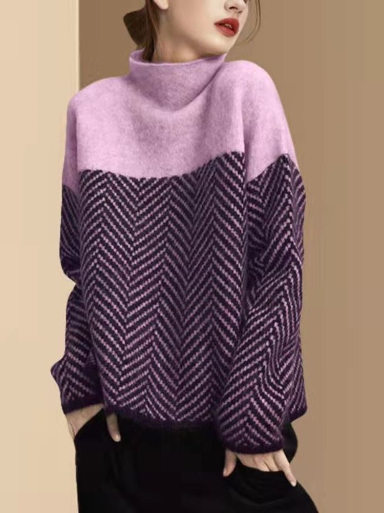 Damen-Rollkragenpullover im Color-Blocking-Design