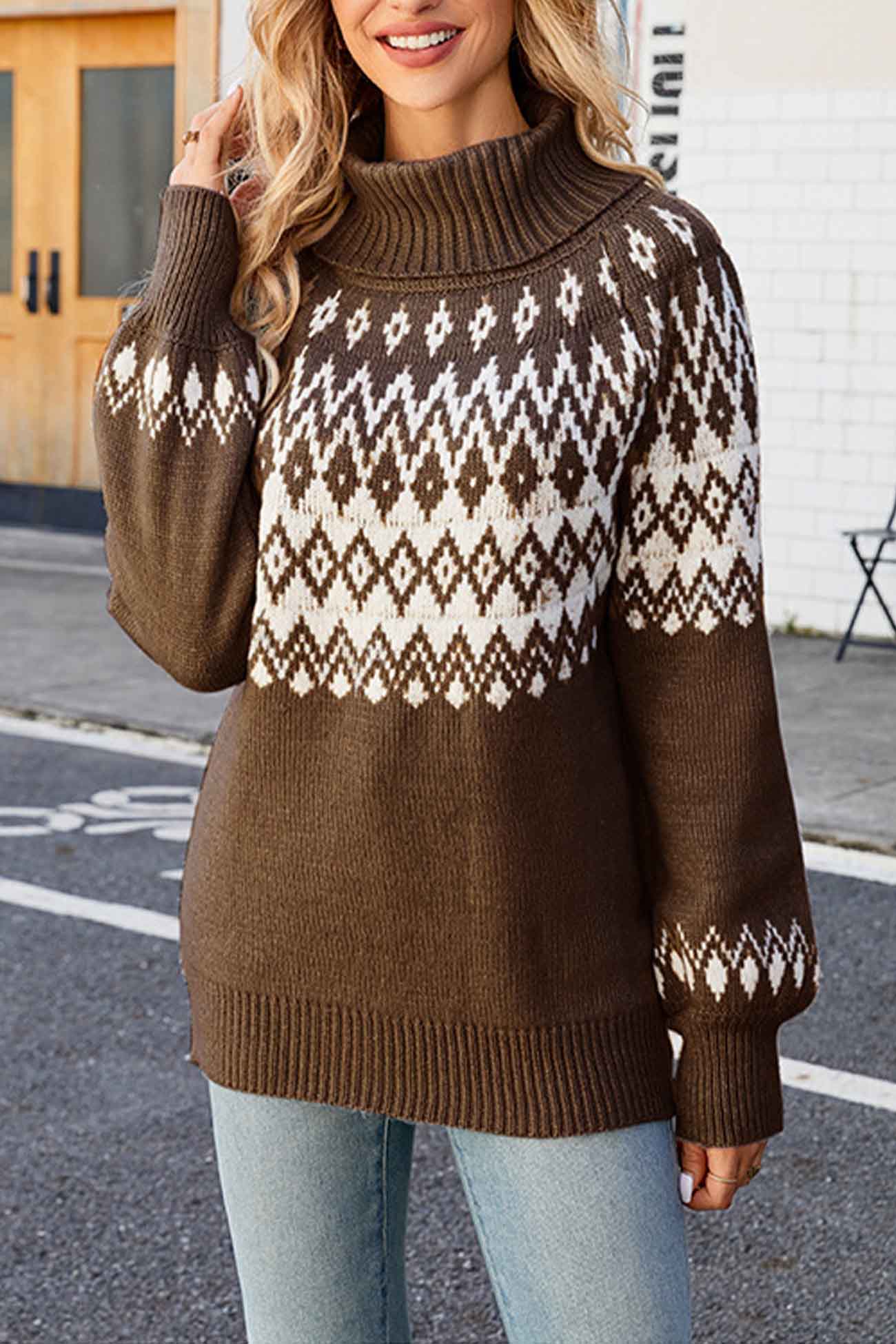 Damen-Rollkragenpullover mit Fair-Isle-Muster