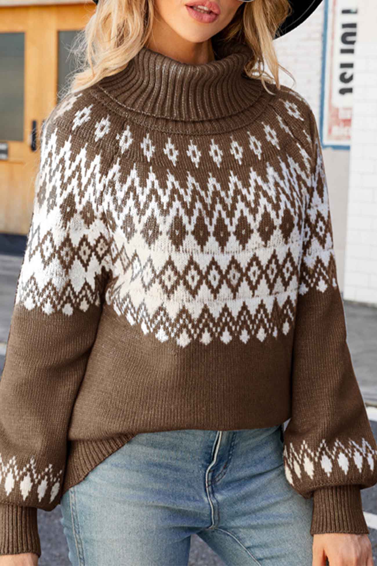 Damen-Rollkragenpullover mit Fair-Isle-Muster