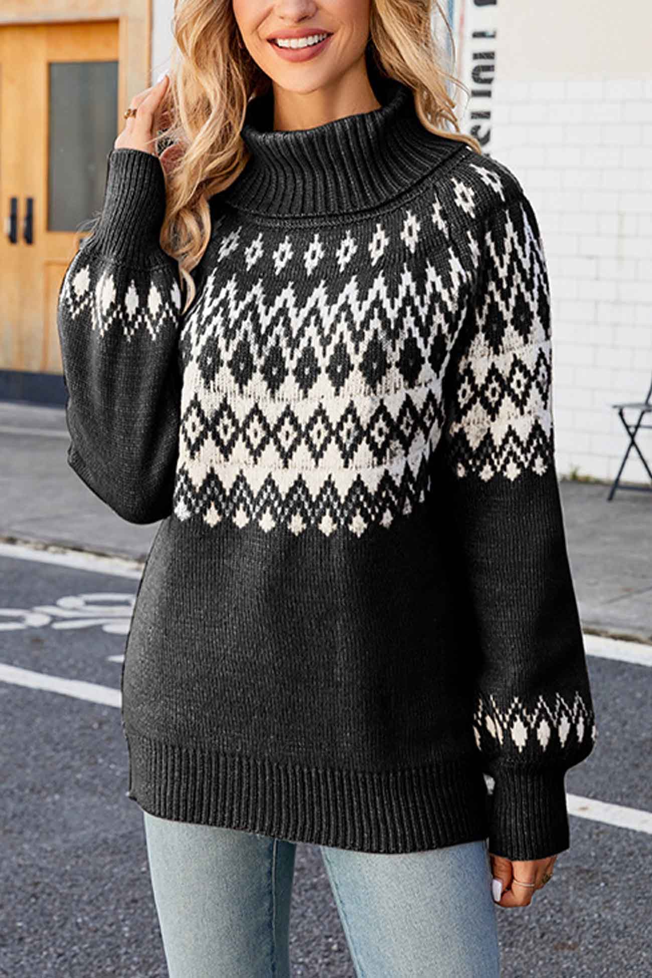 Damen-Rollkragenpullover mit Fair-Isle-Muster