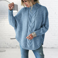 Damen-Rollkragenpullover mit Zopfmuster