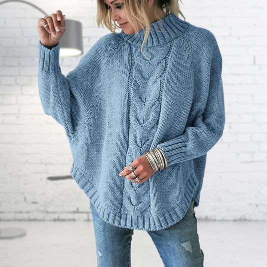 Damen-Rollkragenpullover mit Zopfmuster