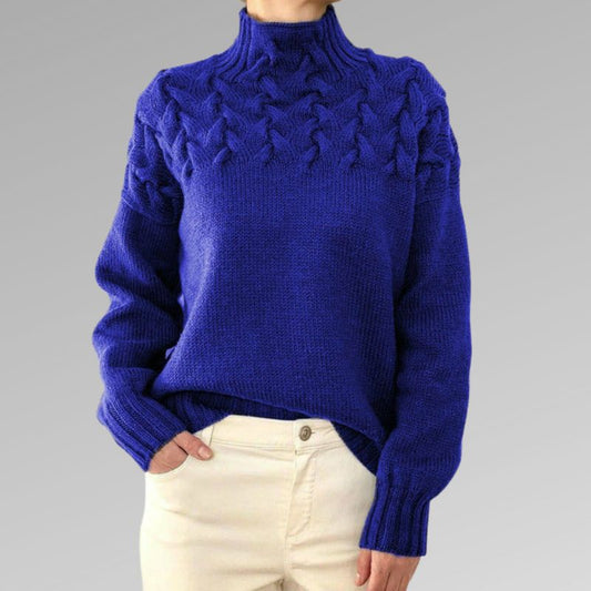 Damen-Rollkragenpullover mit Zopfmuster