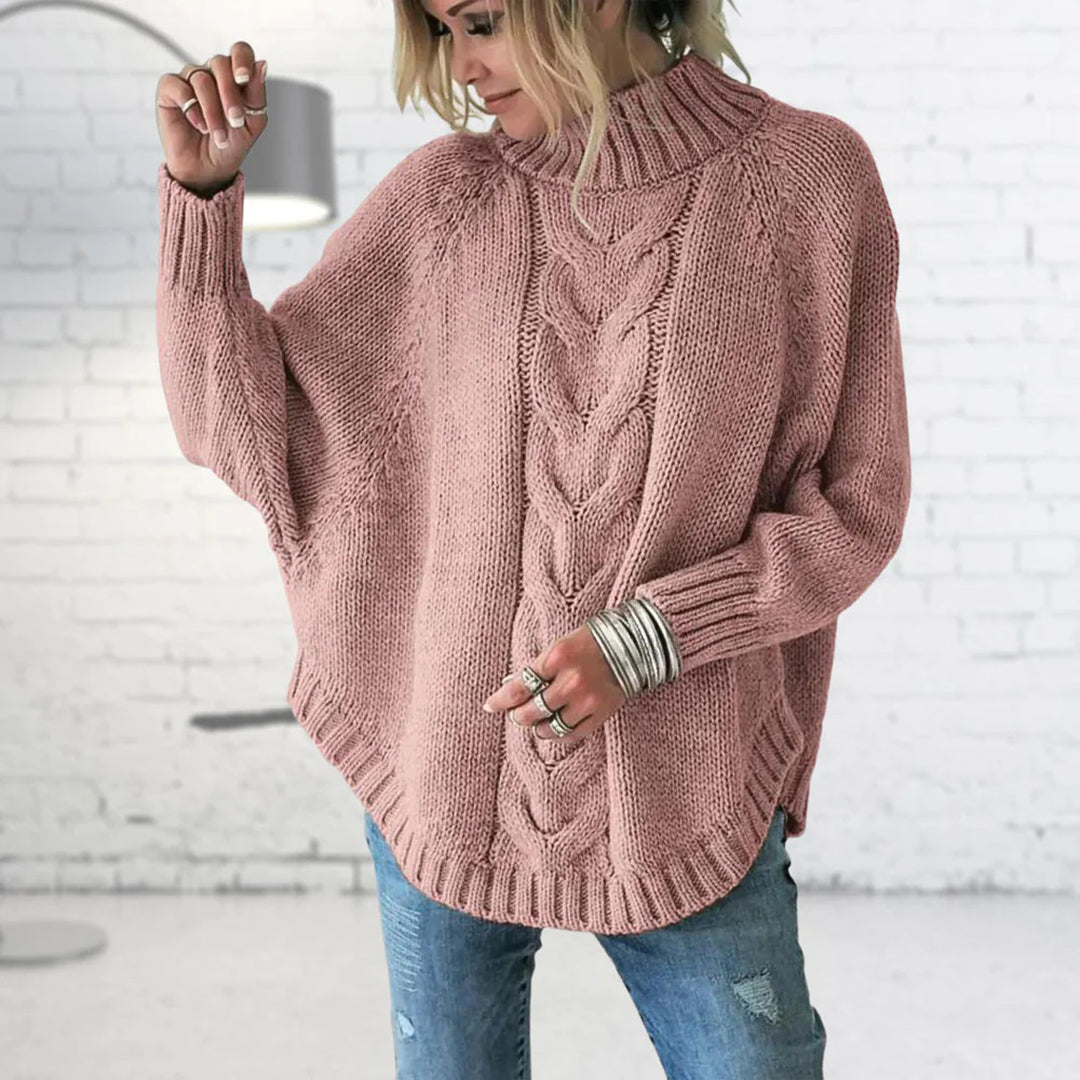 Damen-Rollkragenpullover mit Zopfmuster