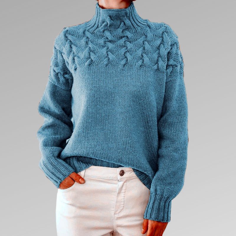 Damen-Rollkragenpullover mit Zopfmuster