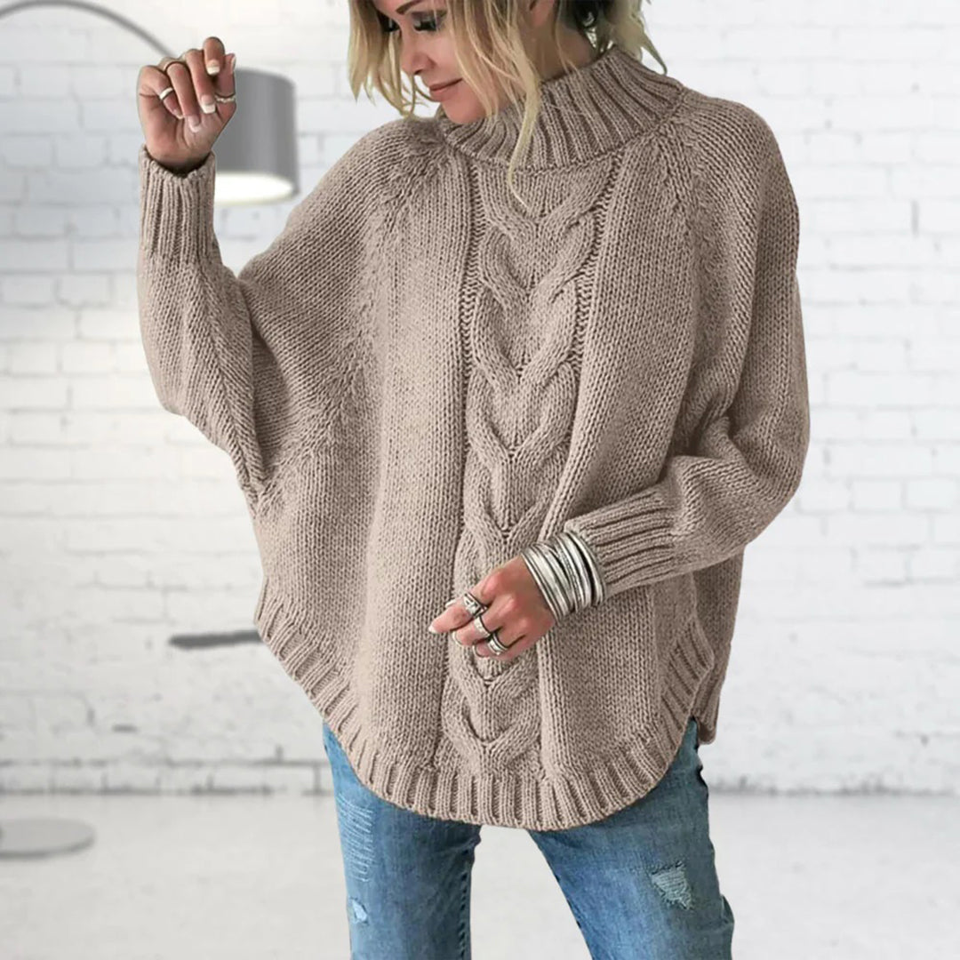 Damen-Rollkragenpullover mit Zopfmuster