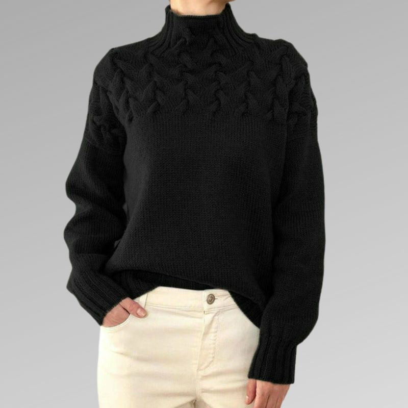 Damen-Rollkragenpullover mit Zopfmuster