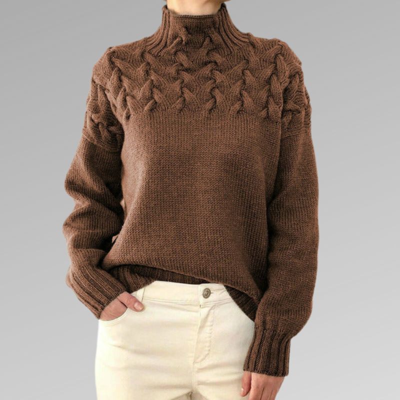Damen-Rollkragenpullover mit Zopfmuster