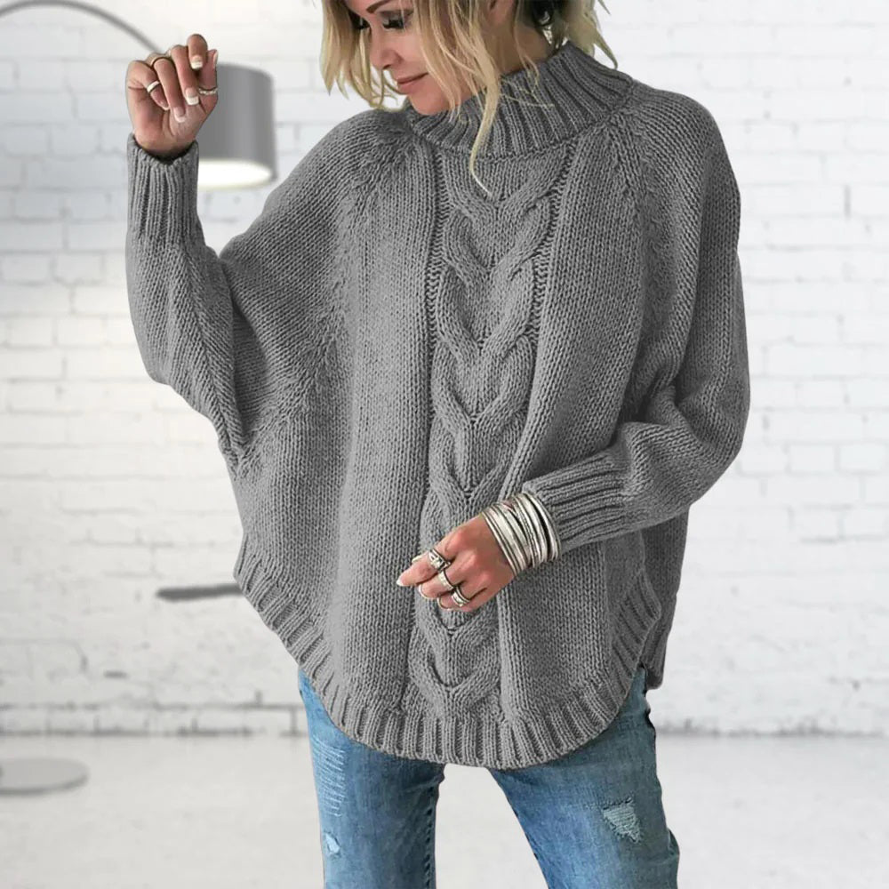 Damen-Rollkragenpullover mit Zopfmuster