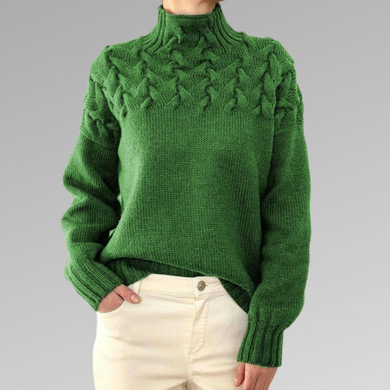 Damen-Rollkragenpullover mit Zopfmuster