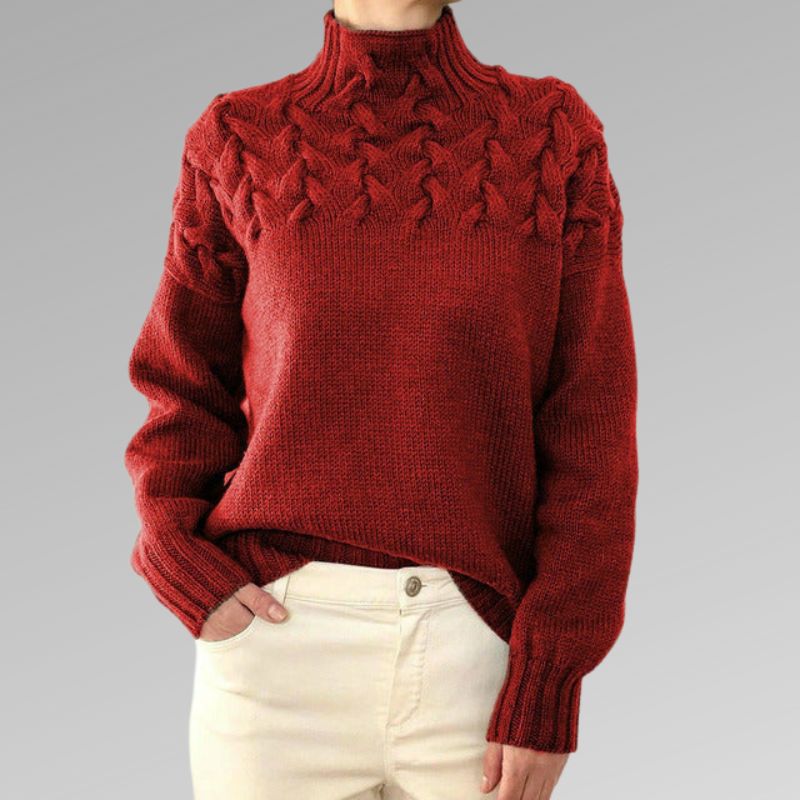 Damen-Rollkragenpullover mit Zopfmuster