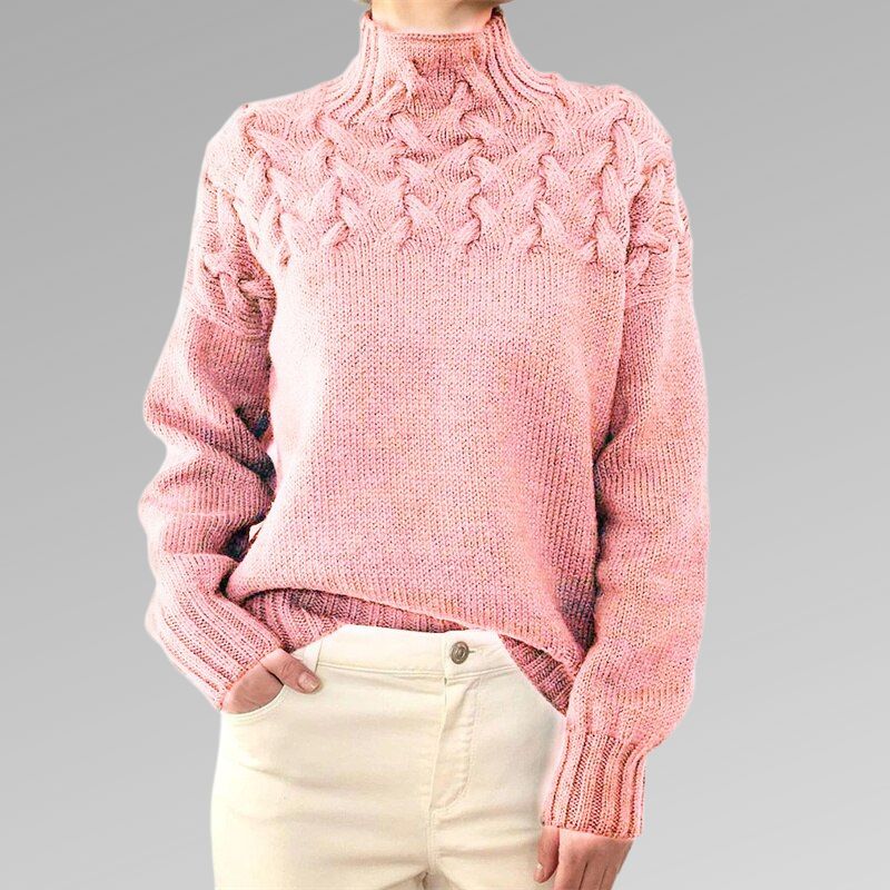 Damen-Rollkragenpullover mit Zopfmuster