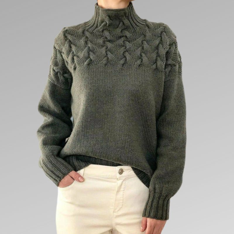 Damen-Rollkragenpullover mit Zopfmuster