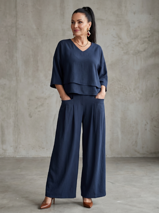 Damen-Set im Lagenlook mit weitem Bein