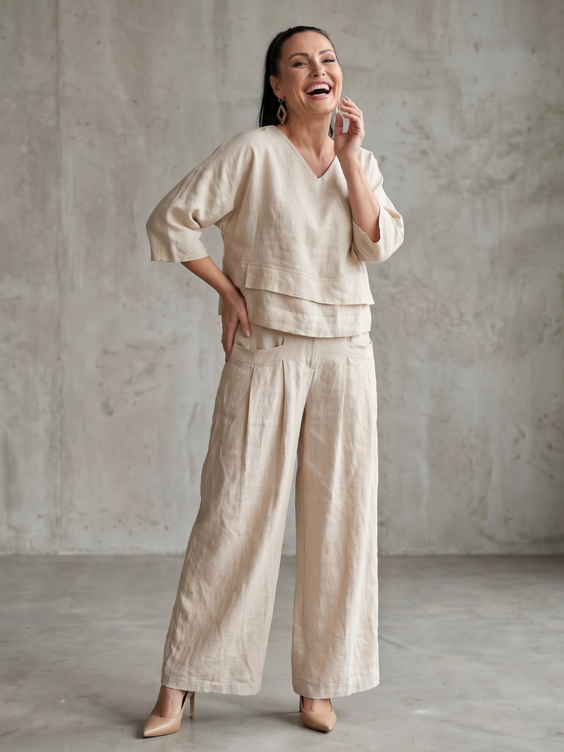 Damen-Set im Lagenlook mit weitem Bein