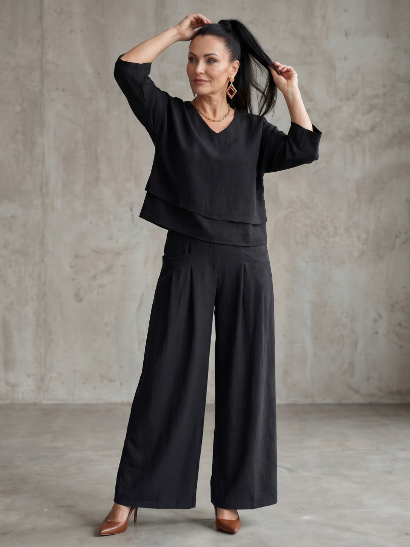 Damen-Set im Lagenlook mit weitem Bein