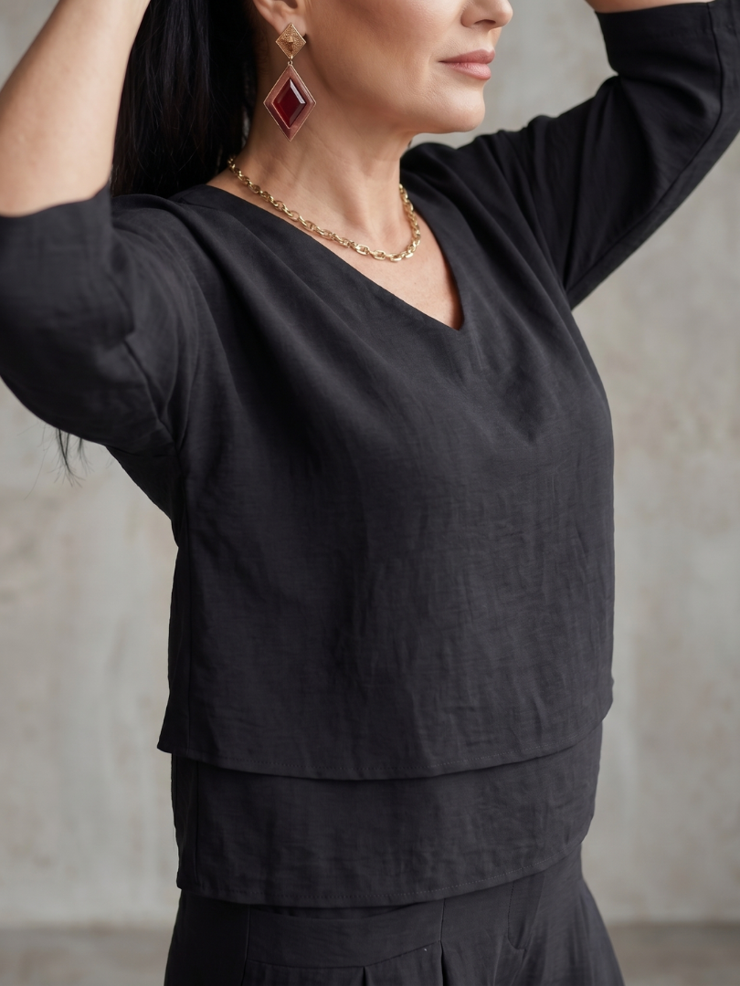 Damen-Set im Lagenlook mit weitem Bein