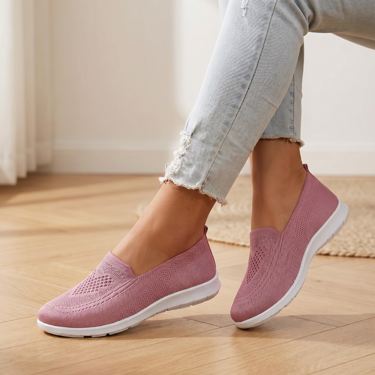 Damen-Slip-On-Sneaker aus Strick | Atmungsaktive, gedämpfte Wanderschuhe