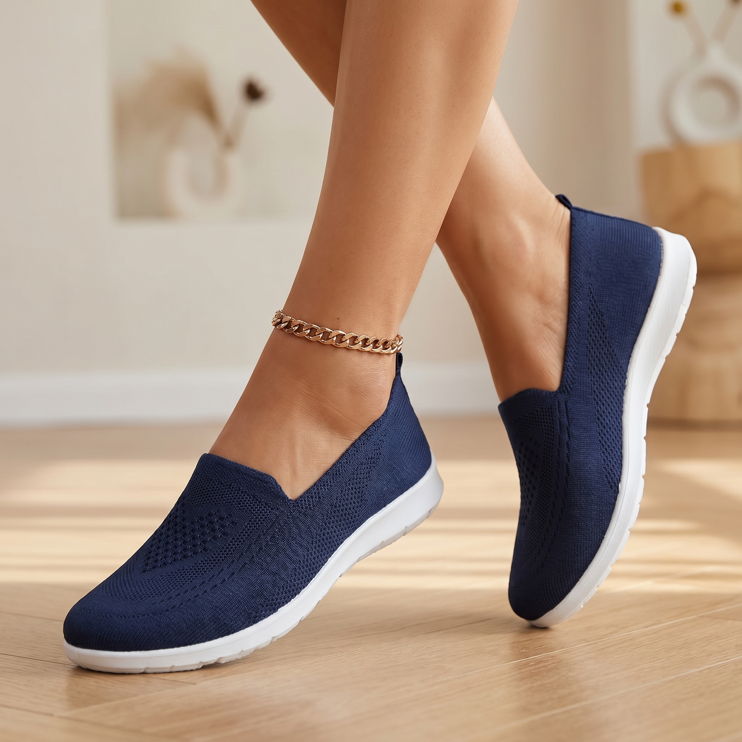 Damen-Slip-On-Sneaker aus Strick | Atmungsaktive, gedämpfte Wanderschuhe