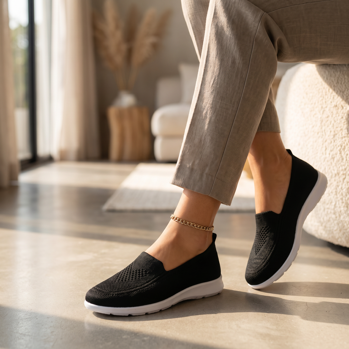 Damen-Slip-On-Sneaker aus Strick | Atmungsaktive, gedämpfte Wanderschuhe
