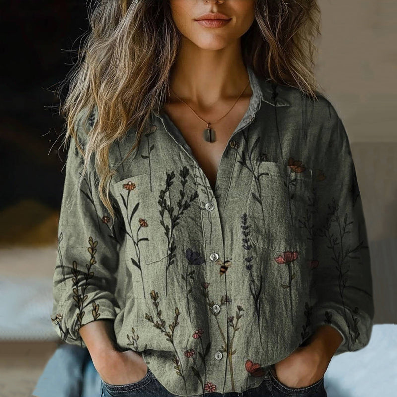 Damen-Sommerbluse aus leichtem Stoff mit Vintage-Blumenmuster