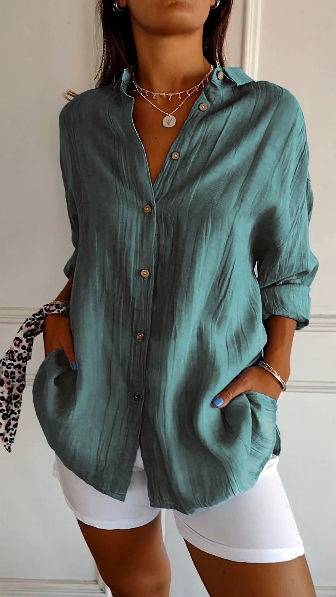 Damen-Sommerbluse mit Langarm – Luftiges Leinen-Seiden-Gemisch mit Faltenwurf und skandinavischer Küsten-Eleganz