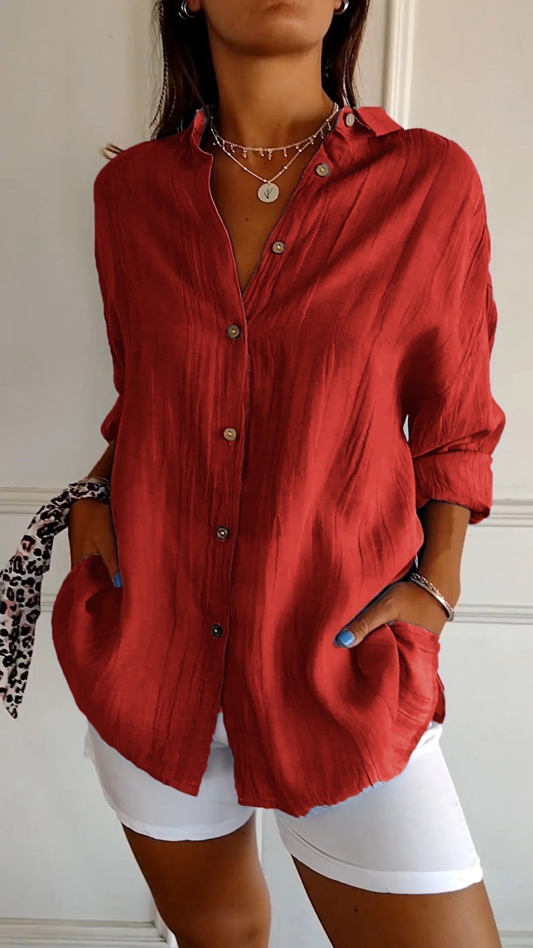 Damen-Sommerbluse mit Langarm – Luftiges Leinen-Seiden-Gemisch mit Faltenwurf und skandinavischer Küsten-Eleganz