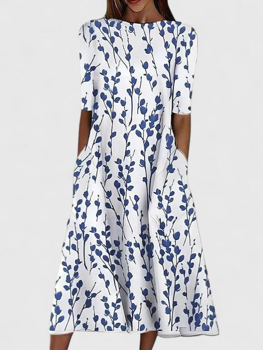 Damen-Sommerkleid mit Blumenmuster und Rundhalsausschnitt – Bequeme Passform für sonnige Tage