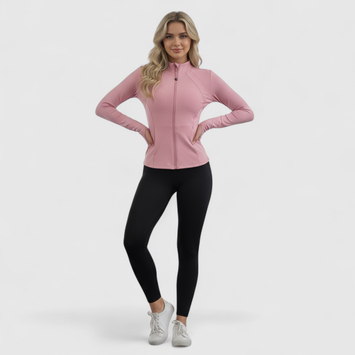 Damen-Sportjacke im Slim Fit aus dehnbarem Polyester und Elasthan – langärmlige Trainingsjacke mit Reißverschluss für Laufen, Yoga und Fitness