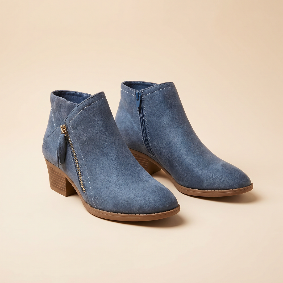 Damen-Stiefeletten aus Wildleder mit Blockabsatz | Fußgewölbeunterstützung | Reißverschluss