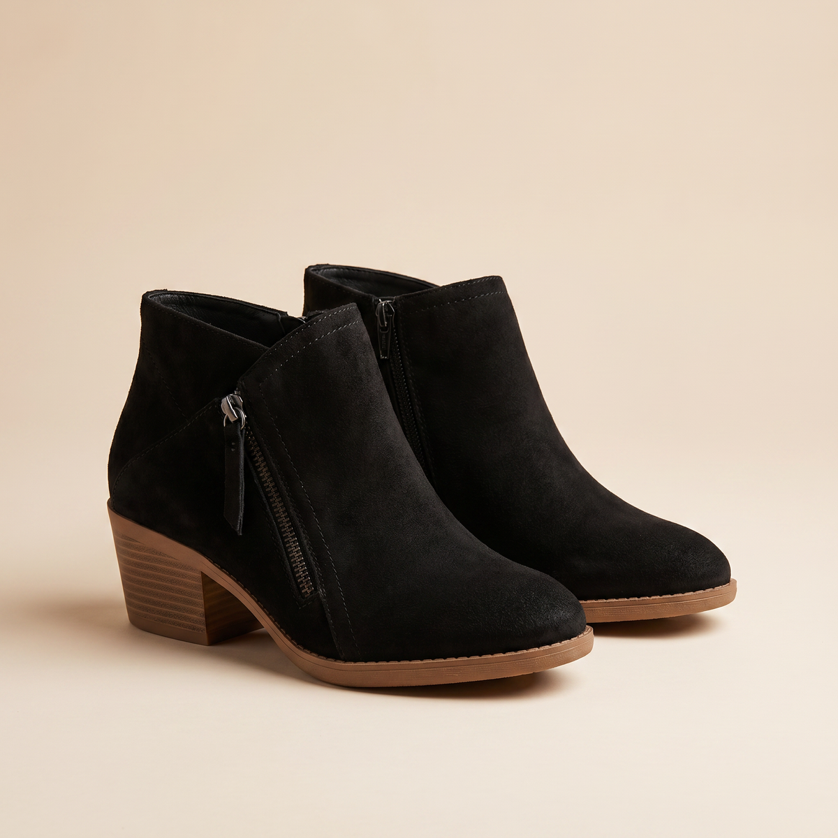 Damen-Stiefeletten aus Wildleder mit Blockabsatz | Fußgewölbeunterstützung | Reißverschluss