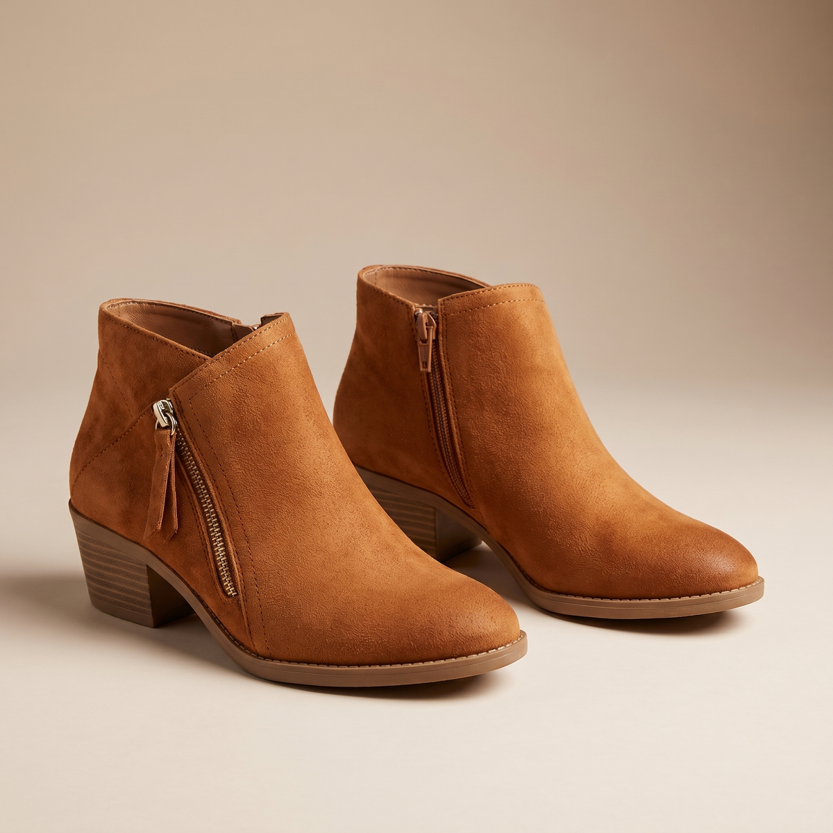 Damen-Stiefeletten aus Wildleder mit Blockabsatz | Fußgewölbeunterstützung | Reißverschluss