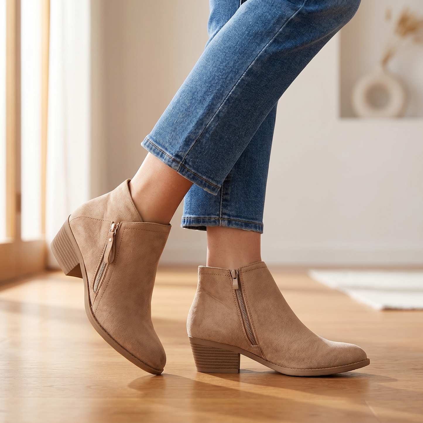 Damen-Stiefeletten aus Wildleder mit Blockabsatz | Fußgewölbeunterstützung | Reißverschluss