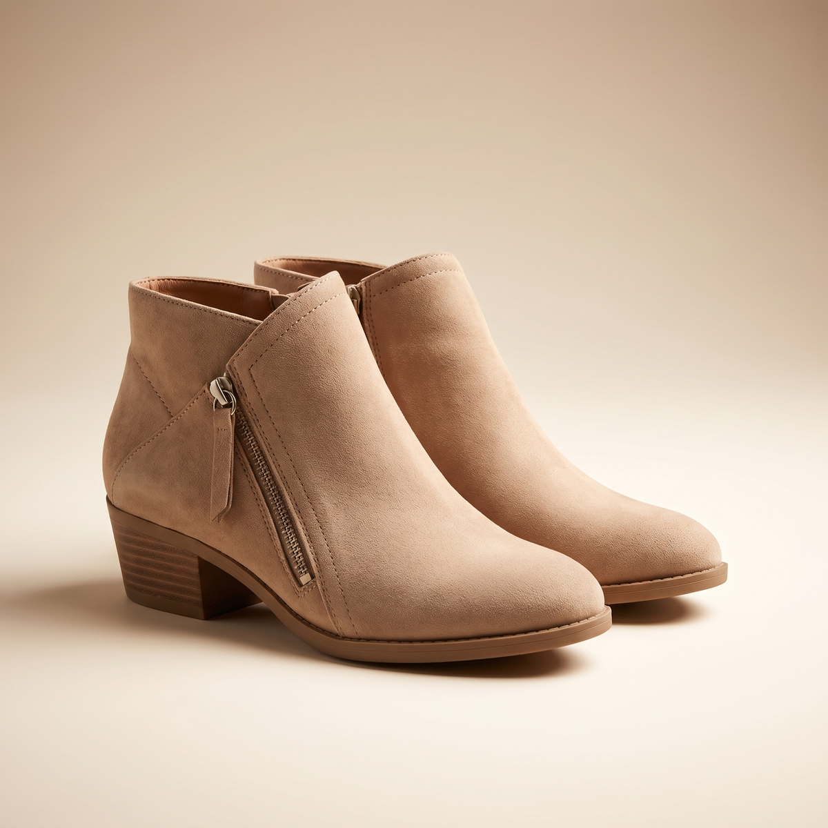 Damen-Stiefeletten aus Wildleder mit Blockabsatz | Fußgewölbeunterstützung | Reißverschluss