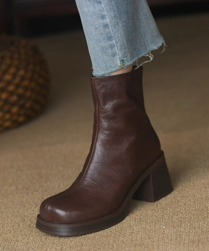 Damen-Stiefeletten mit Blockabsatz und Reißverschluss - Braun/Schwarz
