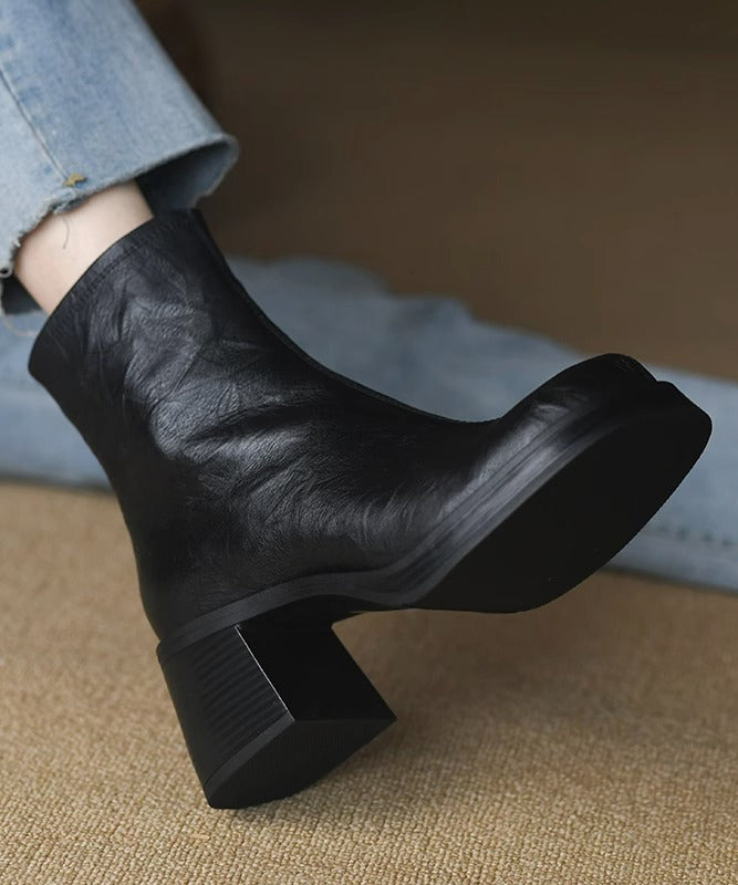 Damen-Stiefeletten mit Blockabsatz und Reißverschluss - Braun/Schwarz