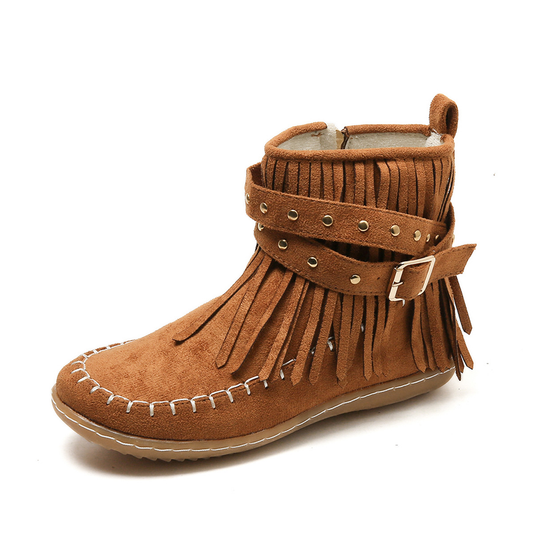 Damen-Stiefeletten mit Fransen und Schnalle