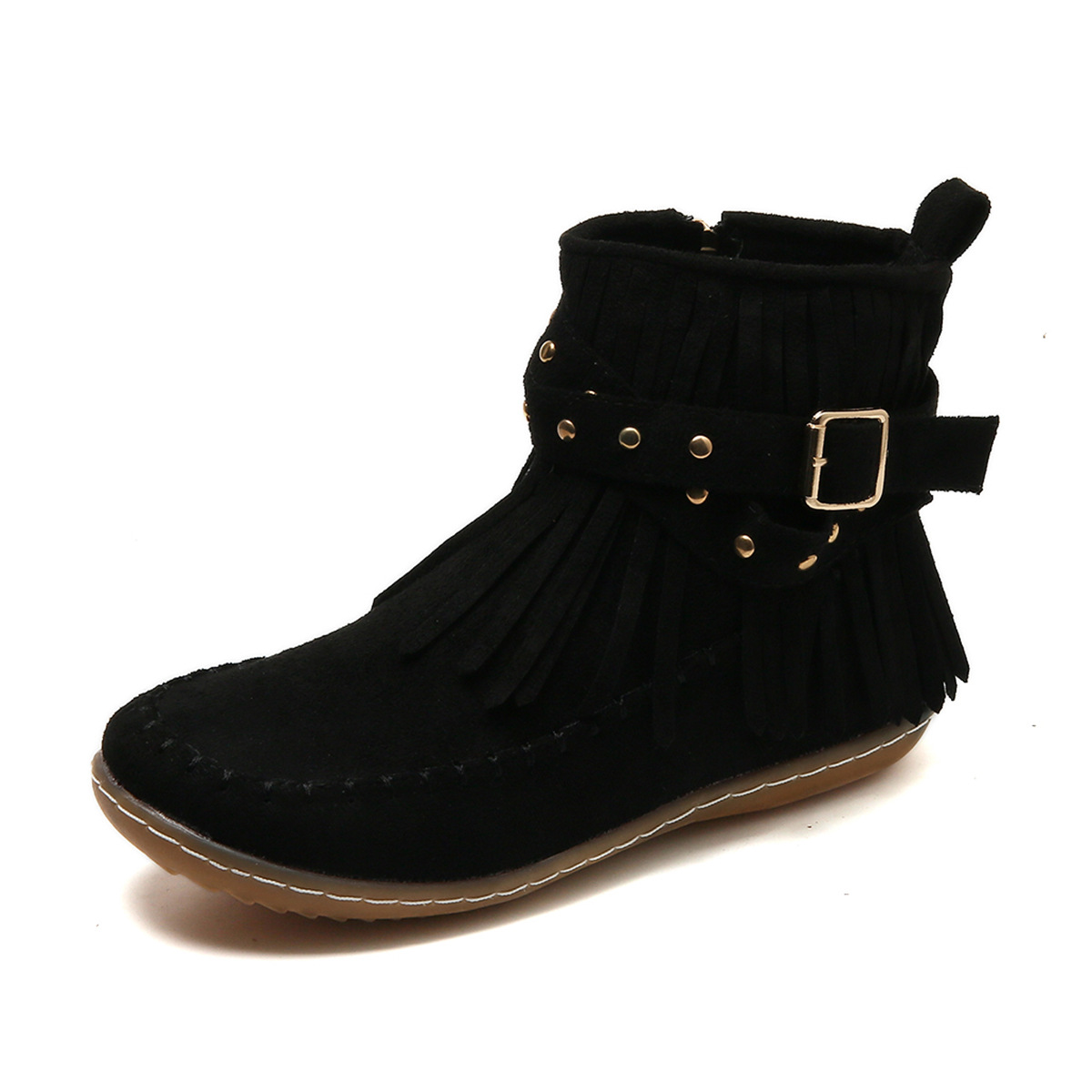 Damen-Stiefeletten mit Fransen und Schnalle