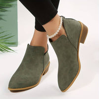 Damen-Stiefeletten mit niedrigem Absatz und V-Ausschnitt