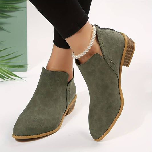 Damen-Stiefeletten mit niedrigem Absatz und V-Ausschnitt