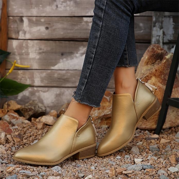 Damen-Stiefeletten mit niedrigem Absatz und V-Ausschnitt