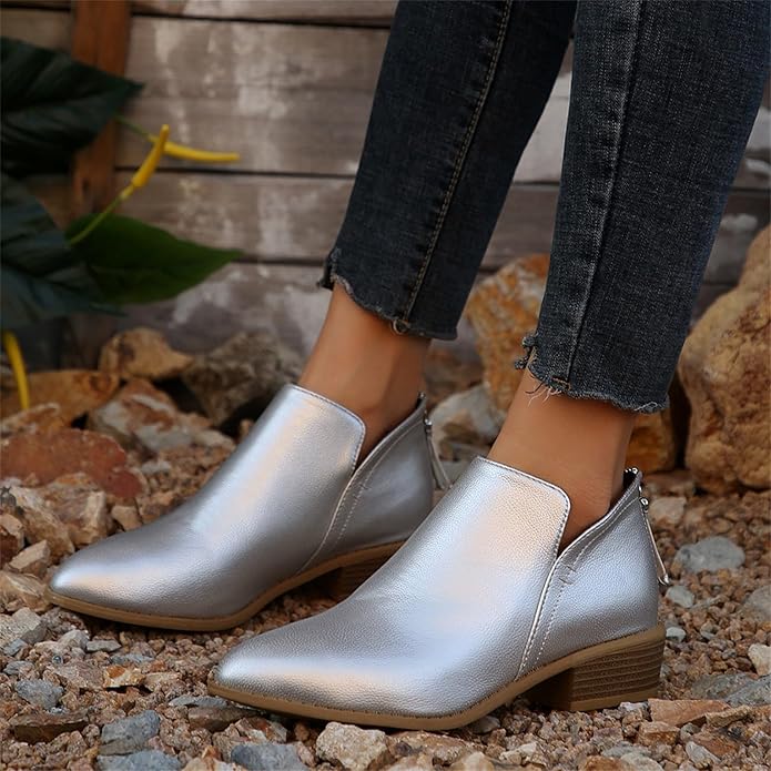 Damen-Stiefeletten mit niedrigem Absatz und V-Ausschnitt