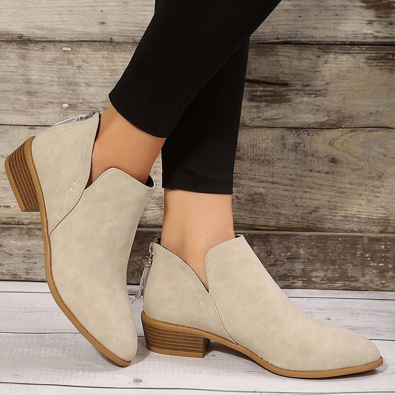 Damen-Stiefeletten mit niedrigem Absatz und V-Ausschnitt