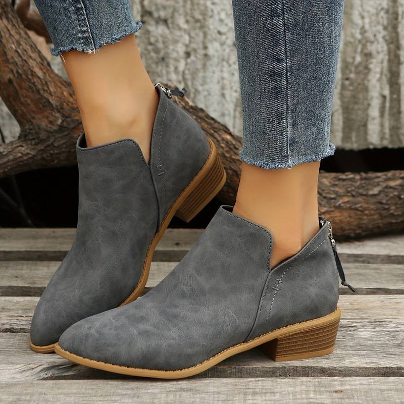 Damen-Stiefeletten mit niedrigem Absatz und V-Ausschnitt