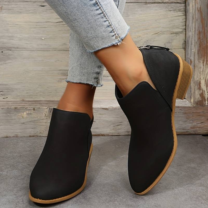 Damen-Stiefeletten mit niedrigem Absatz und V-Ausschnitt